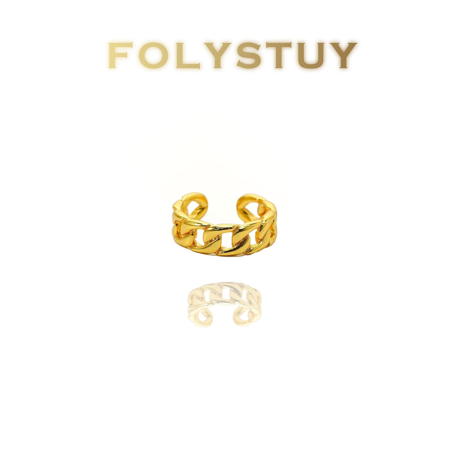 【FOLYSTUY(YNZ42)】24k gold filled Trendy Chunky Chain - Style Open - Ring by FOLYSTUY