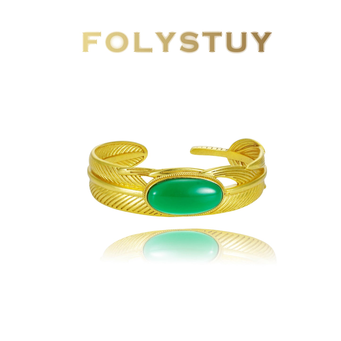 【FOLYSTUY (YNT02)】24k gold filled Feather Bangle inlaid with Agate