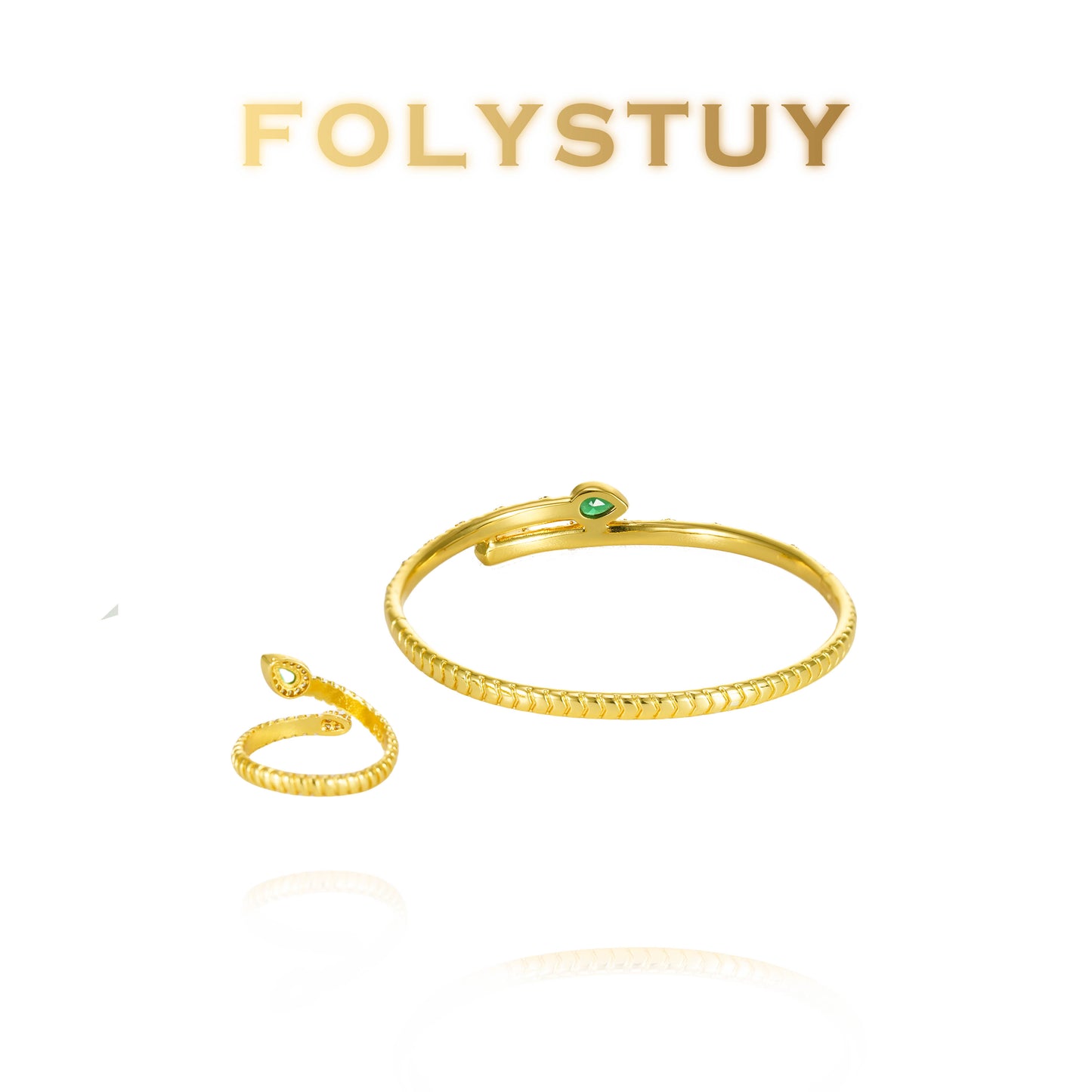 【FOLYSTUY (T90)】24k gold filled Adjustable Snake Bangle with Ring