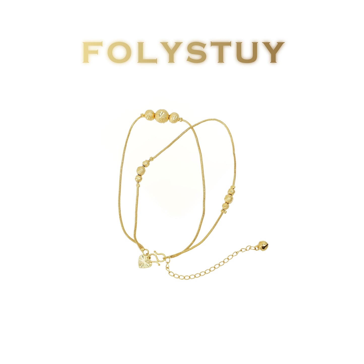 【FOLYSTUY(W176)】24k gold filled Snake bone + bead double-layer anklet (can be used as a bracelet)