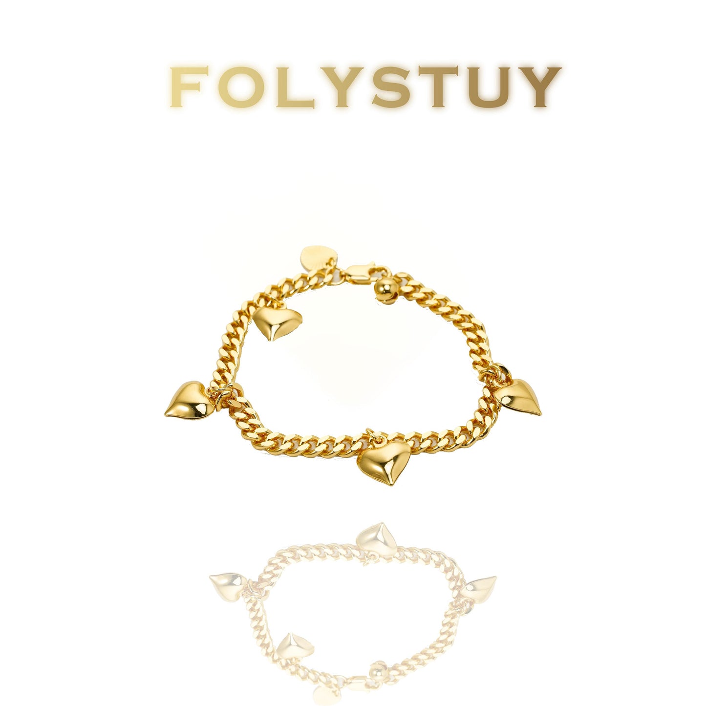 【FOLYSTUY(W161)】24k gold filled Multi-Heart Cuban Link Hand Chain
