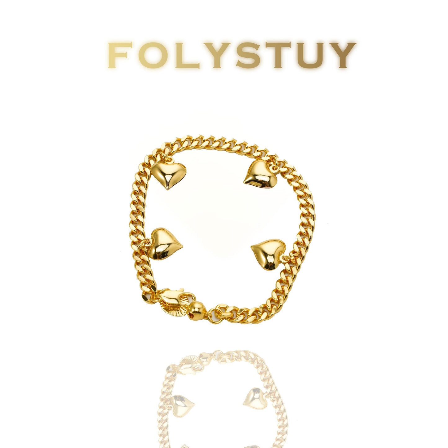 【FOLYSTUY(W161)】24k gold filled Multi-Heart Cuban Link Hand Chain