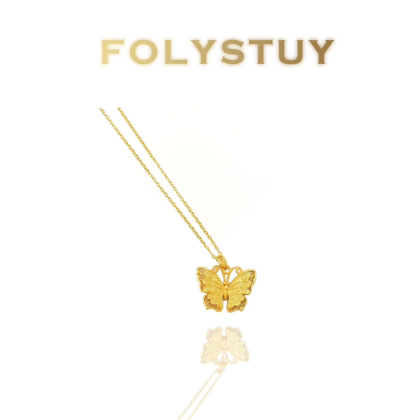 【FOLYSTUY(K140)】24k gold filled Gorgeous Butterfly Hollow-Out Pendant
