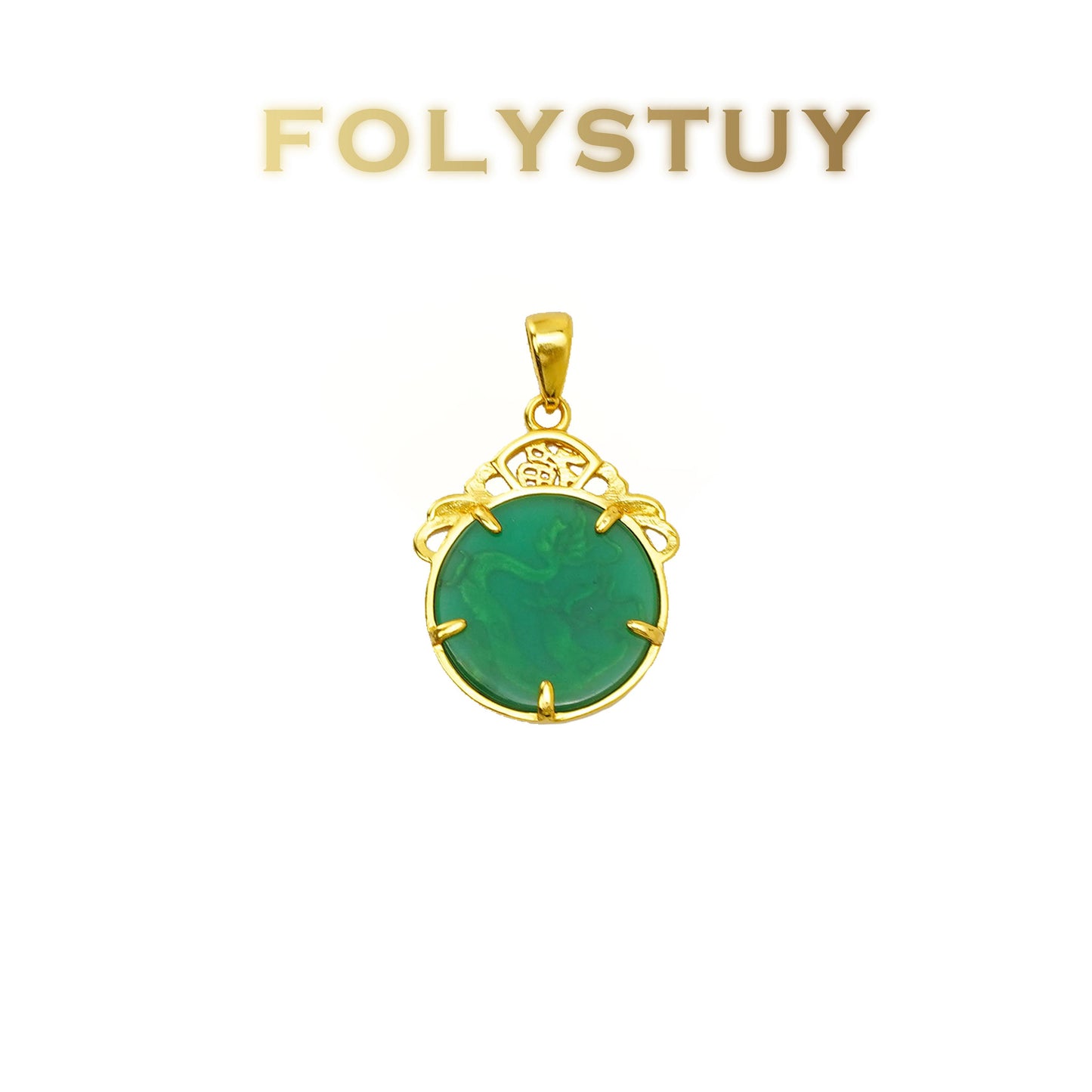 【FOLYSTUY (YNK16)】24k gold filled Dragon pendant inlaid with agate
