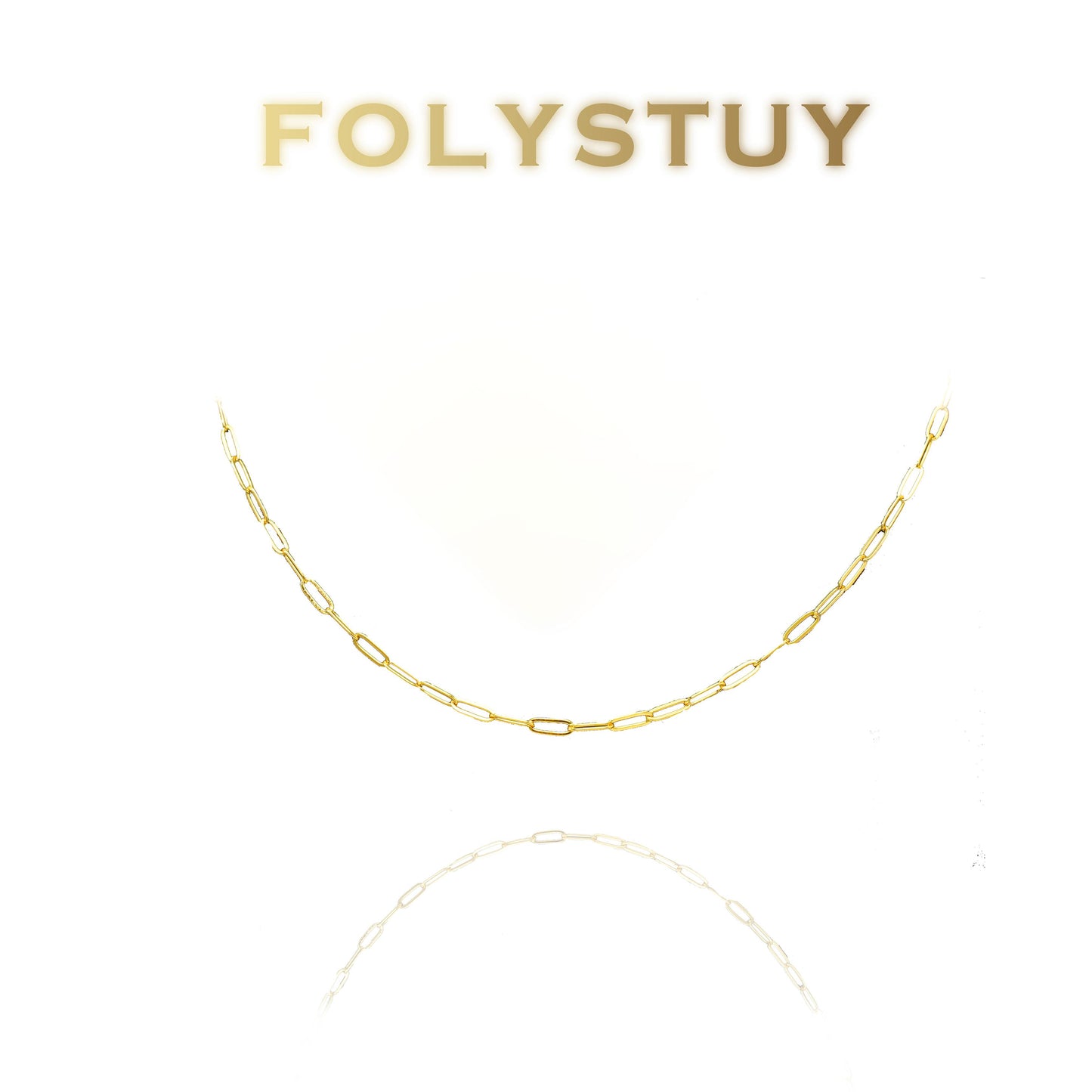 【FOLYSTUY (Y133)】24k gold filled Paperclip Chain Link Necklace