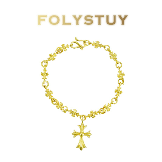 【FOLYSTUY (YNW13)】24k gold filled Cross Bracelet Fashion Unisex Bracelet