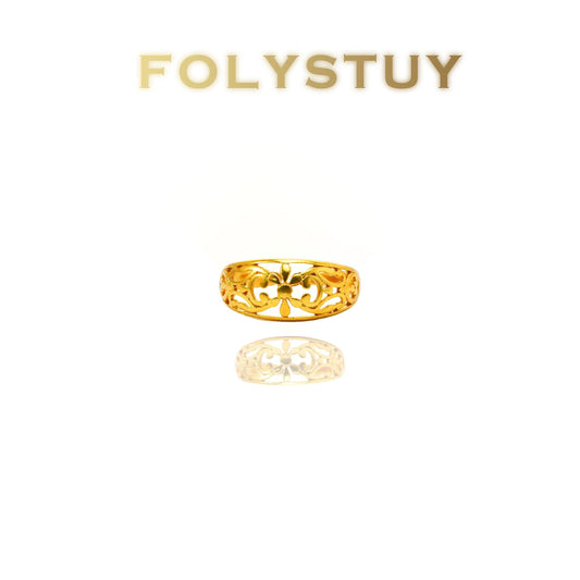 【FOLYSTUY(YNZ41)】24k gold filled Exquisite Floral - Patterned Ring by FOLYSTUY