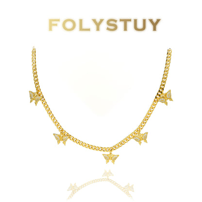 【FOLYSTUY (Y137)】24k gold filled Cuban Butterfly Necklace