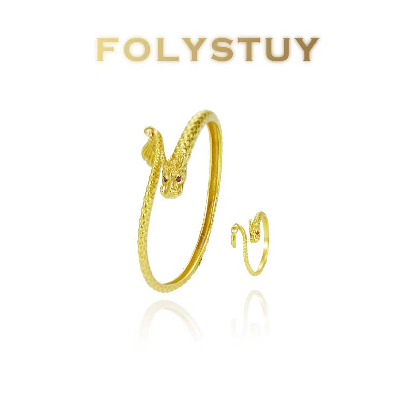[FOLYSTUY (YNT03)] 24k gold filled Dragon Bangle With Dragon Ring