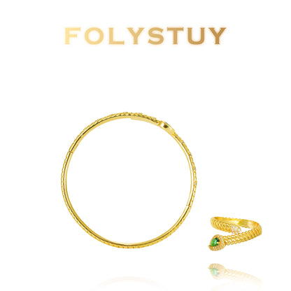 【FOLYSTUY (T90)】24k gold filled Adjustable Snake Bangle with Ring