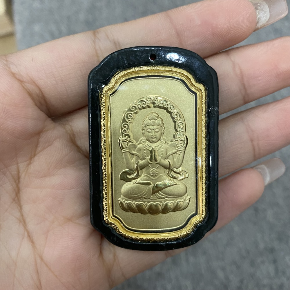 JXY43 Ink Jade Guanyin Pendant