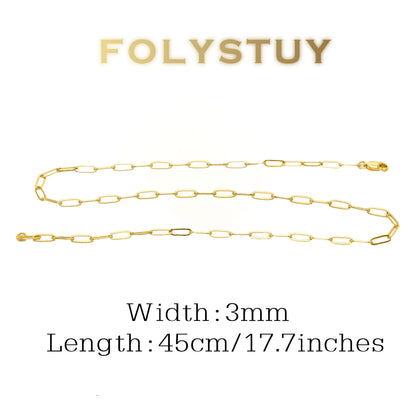 【FOLYSTUY (Y133)】24k gold filled Paperclip Chain Link Necklace