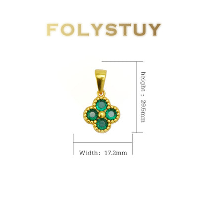 FOLYSTUY(YNK20) 24k gold filled 4-leaf clad greenstone pendant