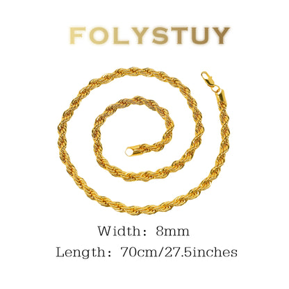 FOLYSTUY (Y5) 24k gold filled Rope Chain Link Necklace