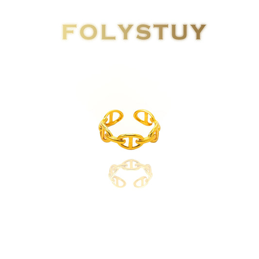 【FOLYSTUY(YNZ39)】24k gold filled Stylish Interlocking - Design Ring by FOLYSTUY