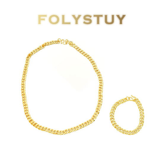 【FOLYSTUY(YNY06+YNW14)】24k gold filled Cuban Chain Set Hip Hop Necklace