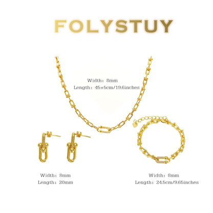 【FOLYSTUY (Y126)】24k gold filled Paperclip  Chain Link Necklace Set
