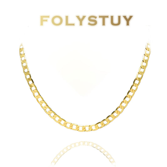 【FOLYSTUY (Y139)】24k gold filled Plain Cuban Chain Necklace