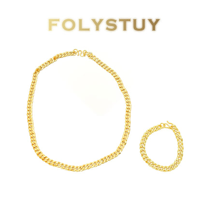 【FOLYSTUY(YNY06+YNW14)】24k gold filled Cuban Chain Set Hip Hop Necklace