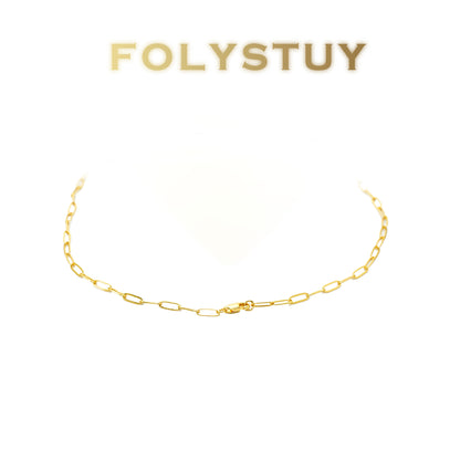 【FOLYSTUY (Y133)】24k gold filled Paperclip Chain Link Necklace