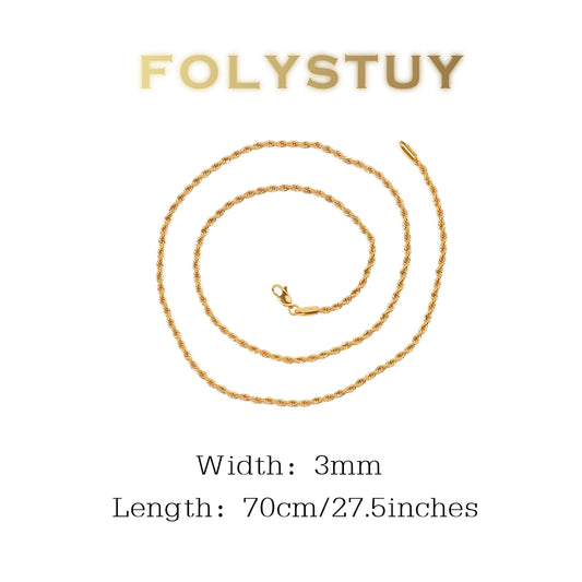 FOLYSTUY (Y109) 24k gold filled Rope Chain Necklace