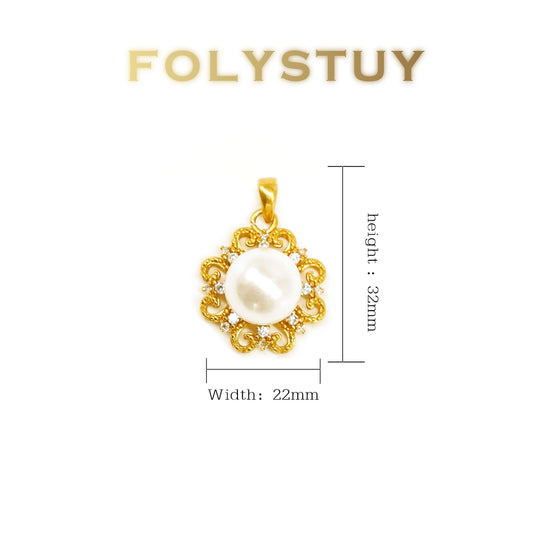 【FOLYSTUY YNK04 】24k gold filled White Jade Pearl Flower Pendant