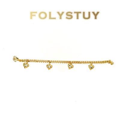 【FOLYSTUY(W161)】24k gold filled Multi-Heart Cuban Link Hand Chain