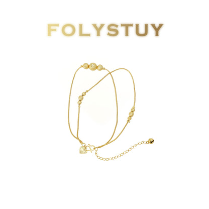 【FOLYSTUY(W176)】24k gold filled Snake bone + bead double-layer anklet (can be used as a bracelet)