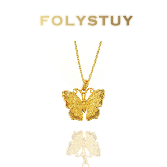 【FOLYSTUY(K140)】24k gold filled Gorgeous Butterfly Hollow-Out Pendant
