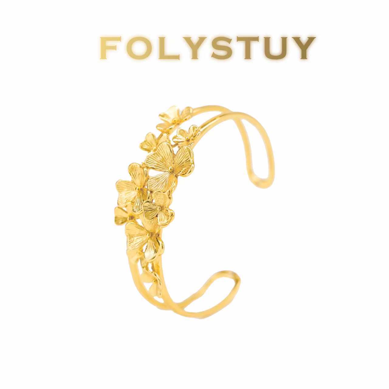 [FOLYSTUY (YNT04)] 24k gold filled Flower Bangle