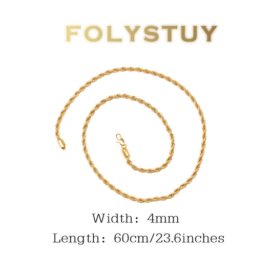 【FOLYSTUY (Y110)】 24k gold filled Chunky Rope Chain Link Necklace