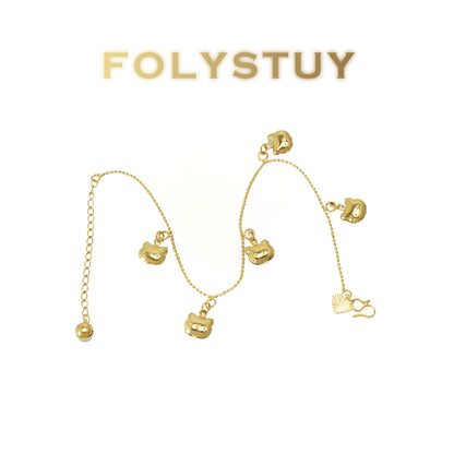 【FOLYSTUY(W177)】24k gold filled Beads cute cat ankle chain (can be used as a bracelet)