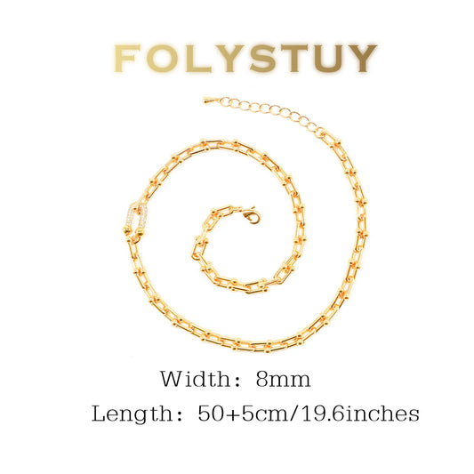 【FOLYSTUY (Y120)】24k gold filled Paperclip Chain Link Necklace