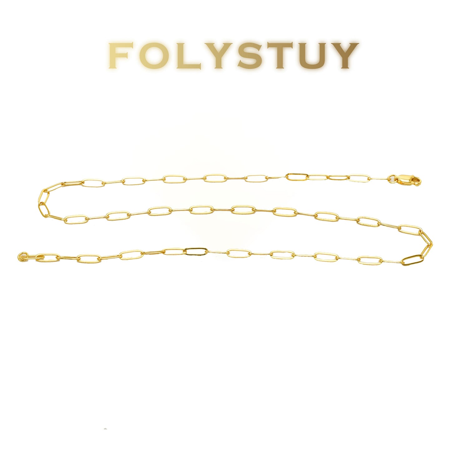 【FOLYSTUY (Y133)】24k gold filled Paperclip Chain Link Necklace