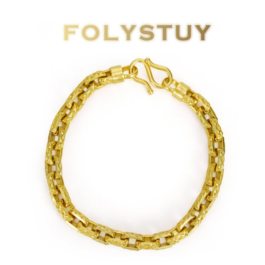 【FOLYSTUY (YNW05)】24k gold filled Embossed O-link Bracelet