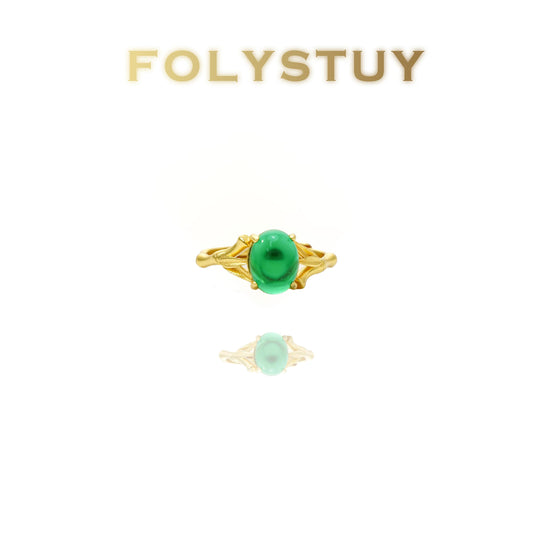 【FOLYSTUY(YNZ52)】24k gold filled Stunning Evil - Eye - Inspired Ring with Green Gemstone