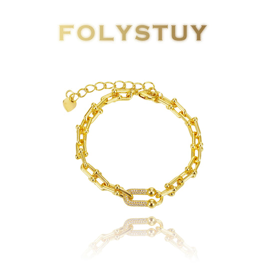 【FOLYSTUY (W153)】24k gold filled Paperclip Bracelet