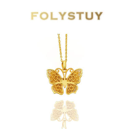 【FOLYSTUY(K140)】24k gold filled Gorgeous Butterfly Hollow-Out Pendant