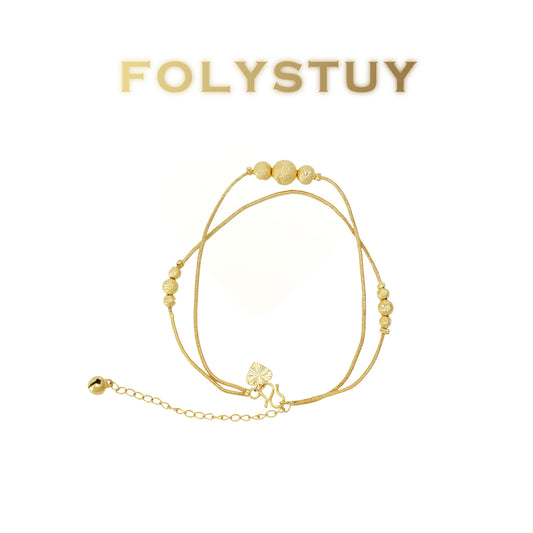 【FOLYSTUY(W176)】24k gold filled Snake bone + bead double-layer anklet (can be used as a bracelet)