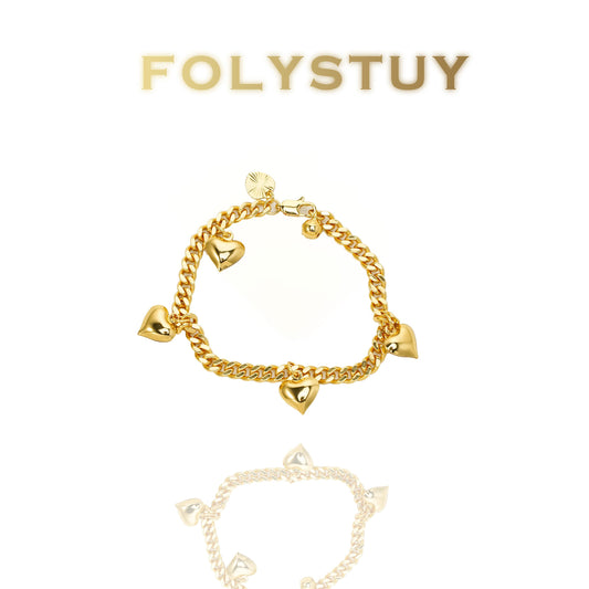 【FOLYSTUY(W161)】24k gold filled Multi-Heart Cuban Link Hand Chain