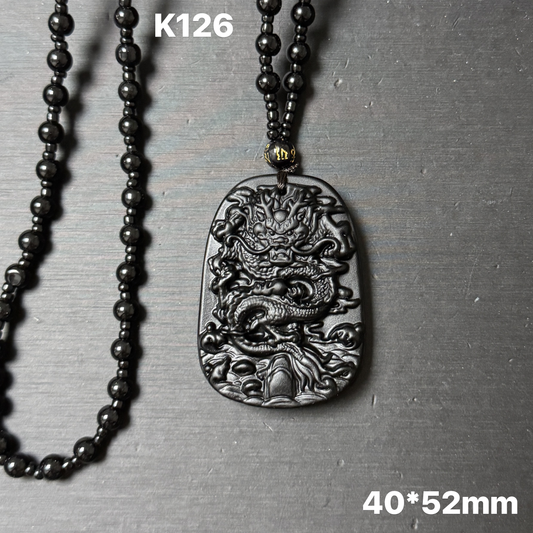 K126 Obsidian Dragon Pendant