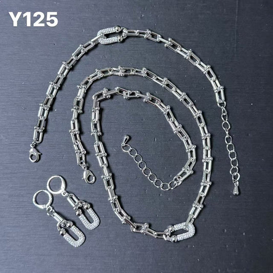 Y125 White Gold Paperclip Jewelry Set