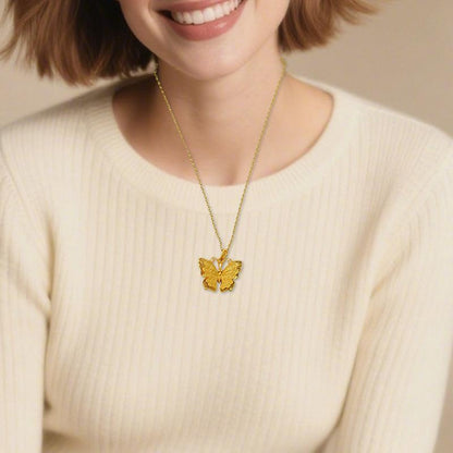 【FOLYSTUY(K140)】24k gold filled Gorgeous Butterfly Hollow-Out Pendant