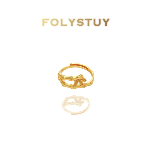 【FOLYSTUY(YNZ56)】24k gold filled Elegant Bamboo - Inspired Ring