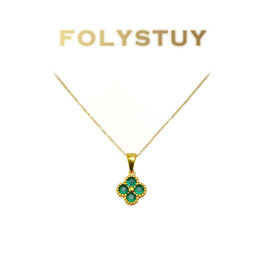 FOLYSTUY(YNK20) 24k gold filled 4-leaf clad greenstone pendant