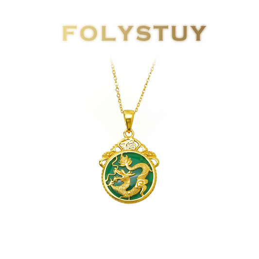 【FOLYSTUY (YNK16)】24k gold filled Dragon pendant inlaid with agate
