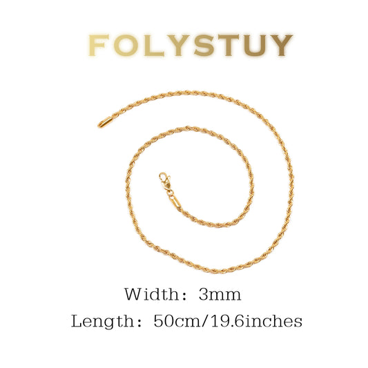 【FOLYSTUY (Y111)】24k gold filled Chunky Rope Chain Link Necklace