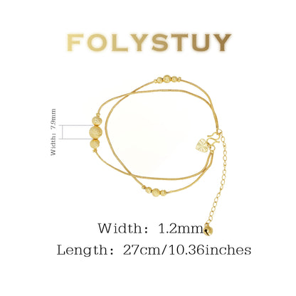【FOLYSTUY(W176)】24k gold filled Snake bone + bead double-layer anklet (can be used as a bracelet)
