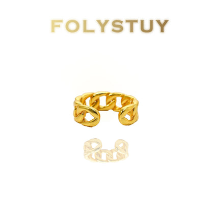 【FOLYSTUY(YNZ42)】24k gold filled Trendy Chunky Chain - Style Open - Ring by FOLYSTUY