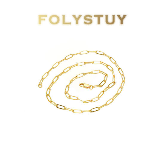 【FOLYSTUY (Y133)】24k gold filled Paperclip Chain Link Necklace